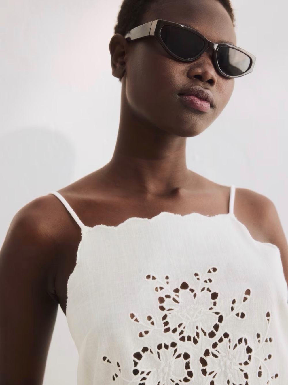 NWT H&M White Eyelet Scallop-Hem Minidress - Picture 2 of 5